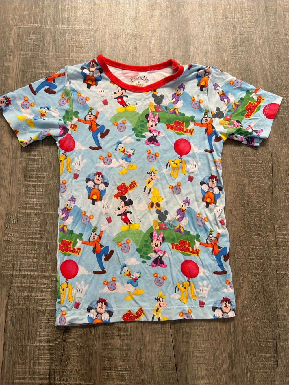 Light Blue Disney Character Kids Short Bamboo Pajama Set with Red Trim